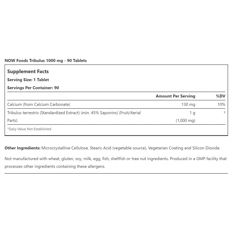 NOW FOODS Tribulus 1000mg - 90 tabletter