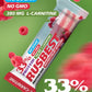 Proteinbar med hallonsmak och 33% protein, utan socker och GMO, på grön bakgrund med hallon.