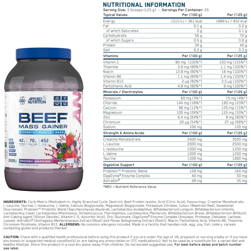 Applied Nutrition Beef Mass Gainer 3130g/25 serveringer Tropical Vibes