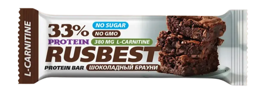 Proteinbar med choklad och brownie-smak, 33% protein, L-carnitin, sockerfri förpackning