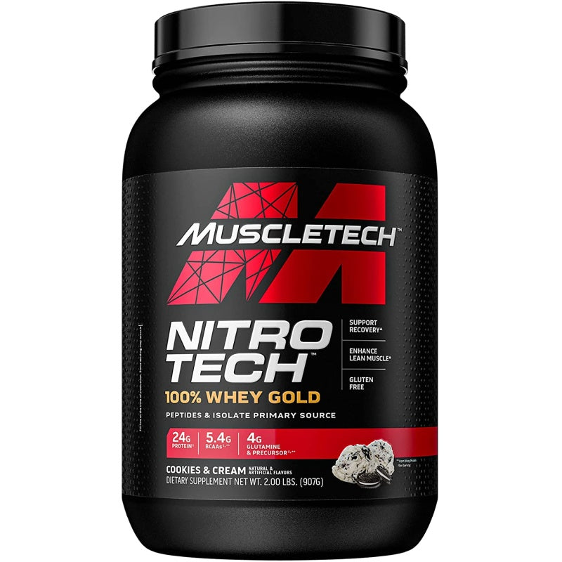 MUSCLETECH Nitro-Tech 100% Whey Gold 2lb (921g) Double Rich Chocolate BB 11/2025