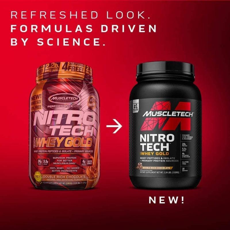 MUSCLETECH Nitro-Tech 100% Whey Gold 2lb (921g) Double Rich Chocolate BB 11/2025