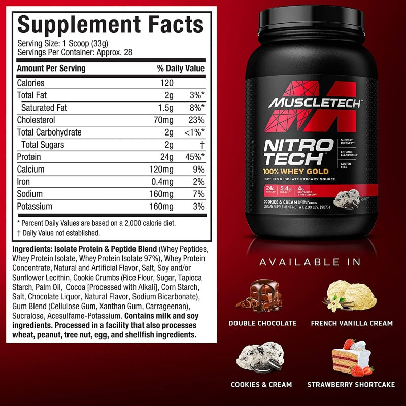 MUSCLETECH Nitro-Tech 100% Whey Gold 2lb (921g) Double Rich Chocolate BB 11/2025