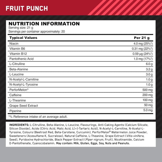 ON Platinum Pre Workout 420g Fruit Punch Bäst före 2026-05