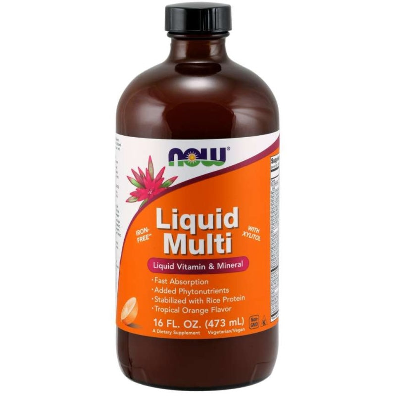 NOW FOODS Liquid Multi with Xylitol 473 ml. Tropical Orange (Iron Free)