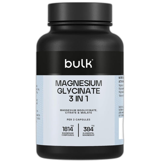 Bulk Magnesium Glycinate 3-i-1 (bisglycinat, malat og citrat) 90 kapsler