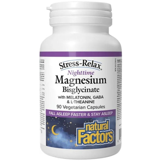 Natural Factors Night-time Magnesium Glycinate With Melatonin, GABA & L-Theanine, 90 Capsules