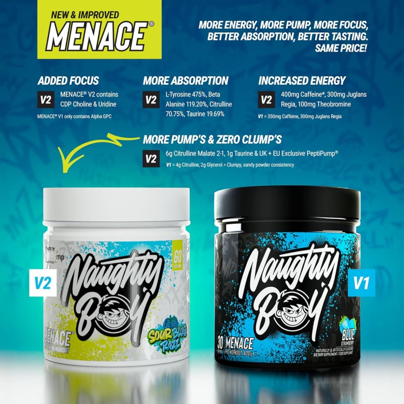 NAUGHTY BOY Menace V2 Pre-Workout 60servings/420g Strawberry Sweets