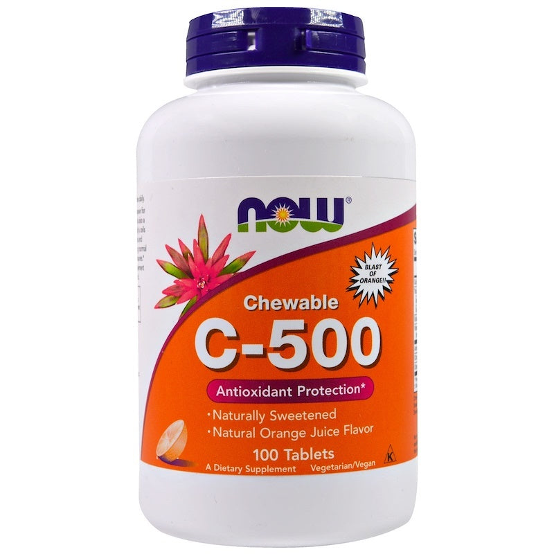 NOW FOODS Vitamin C-500 100 Chewable Tablets Orange