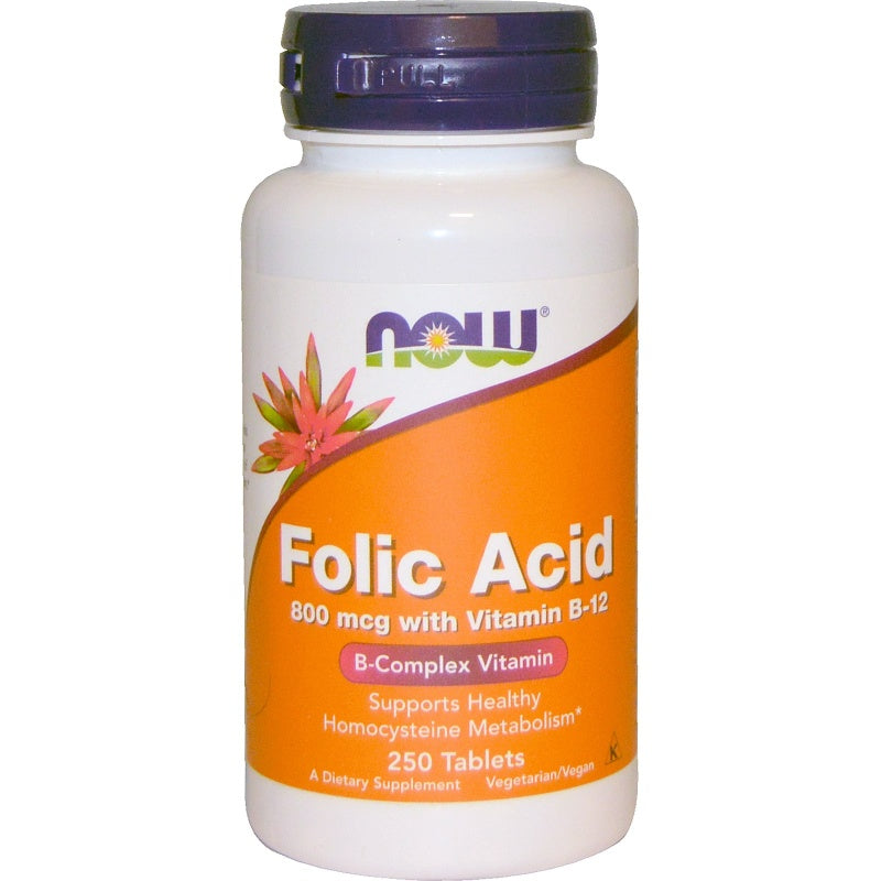 NOW FOODS Folic Acid 800mcg x 250Tabs + 25mcg B12