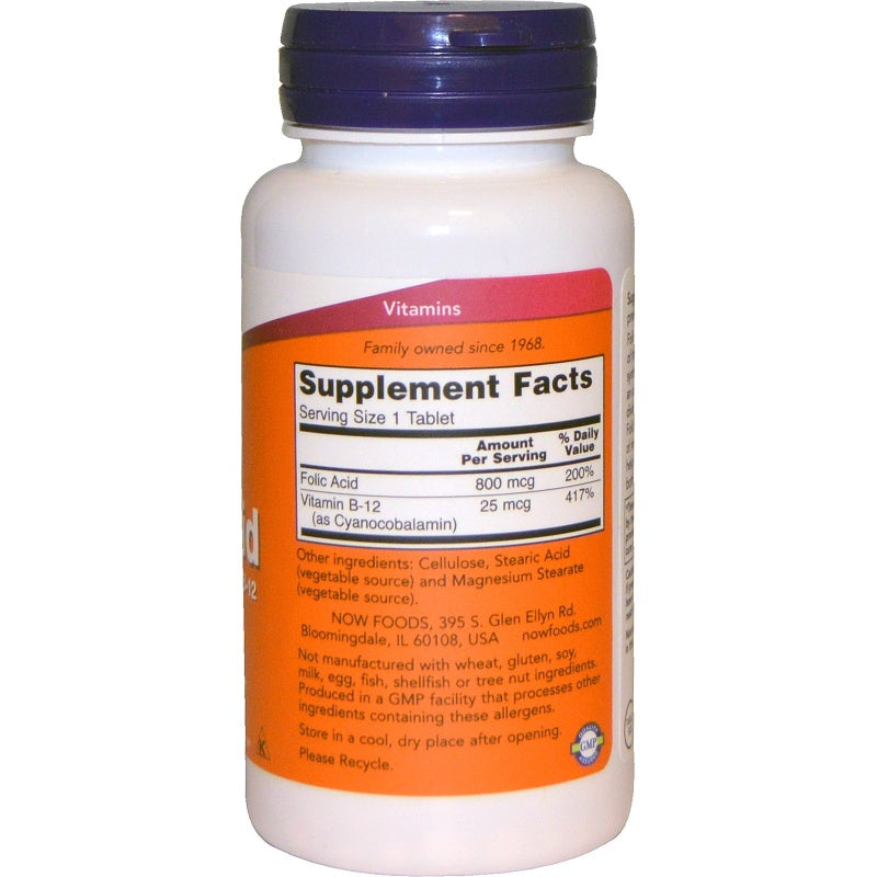 NOW FOODS Folic Acid 800mcg x 250Tabs + 25mcg B12