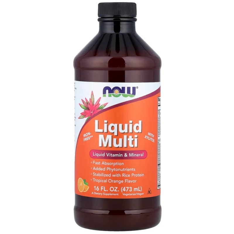 NOW FOODS Liquid Multi with Xylitol 473 ml. Tropical Orange (Iron Free)