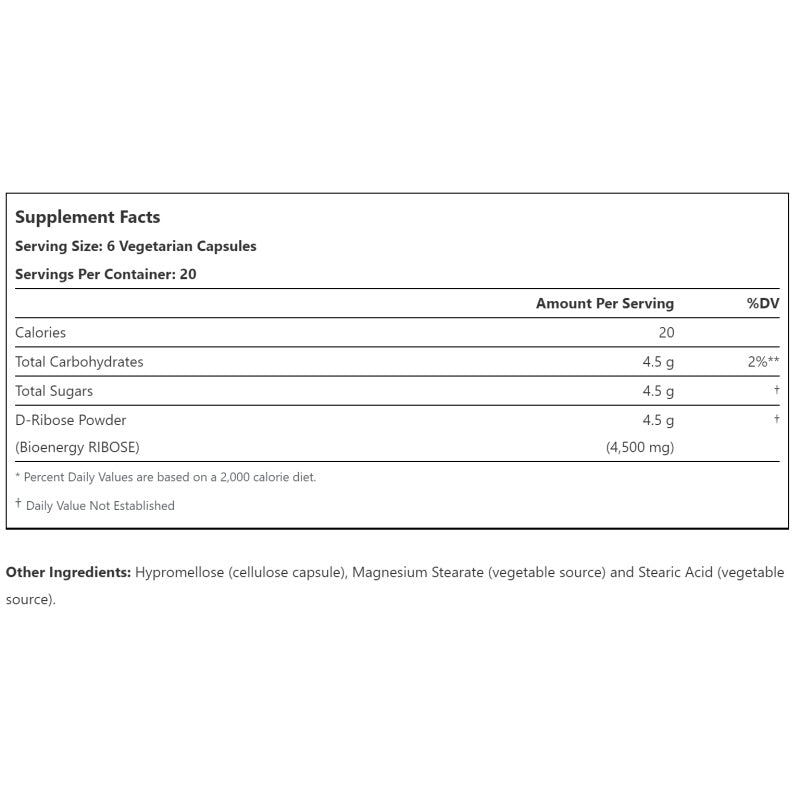 NOW FOODS D-Ribose 750mg - 120 vcaps