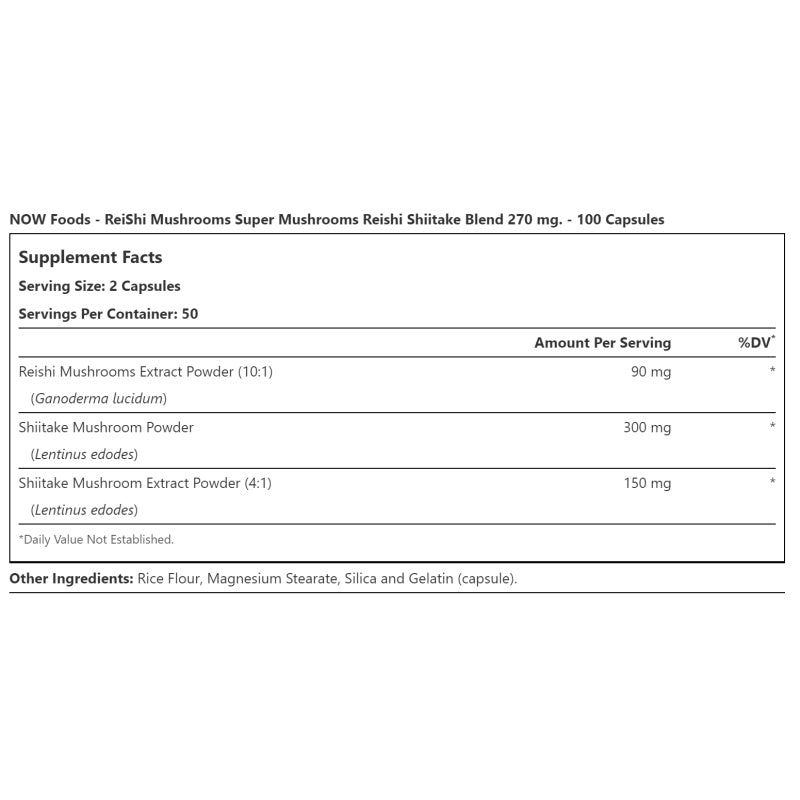 NOW FOODS Rei-Shi Mushrooms 270mg - 100 vcaps