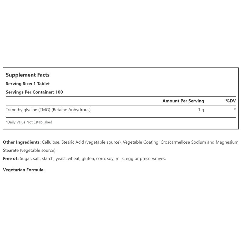 NOW FOODS TMG (Trimethylglycine) 1000mg - 100 tablets