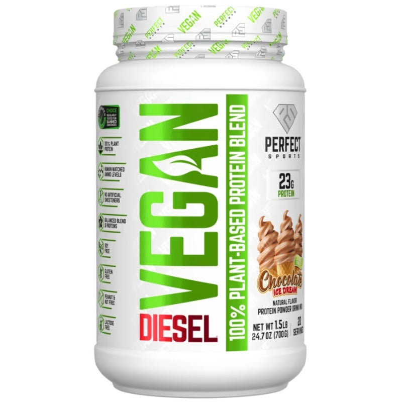 PERFECT Sports DIESEL Vegan 100% Plant-Based Protein 1.5lb/700g Chocolate