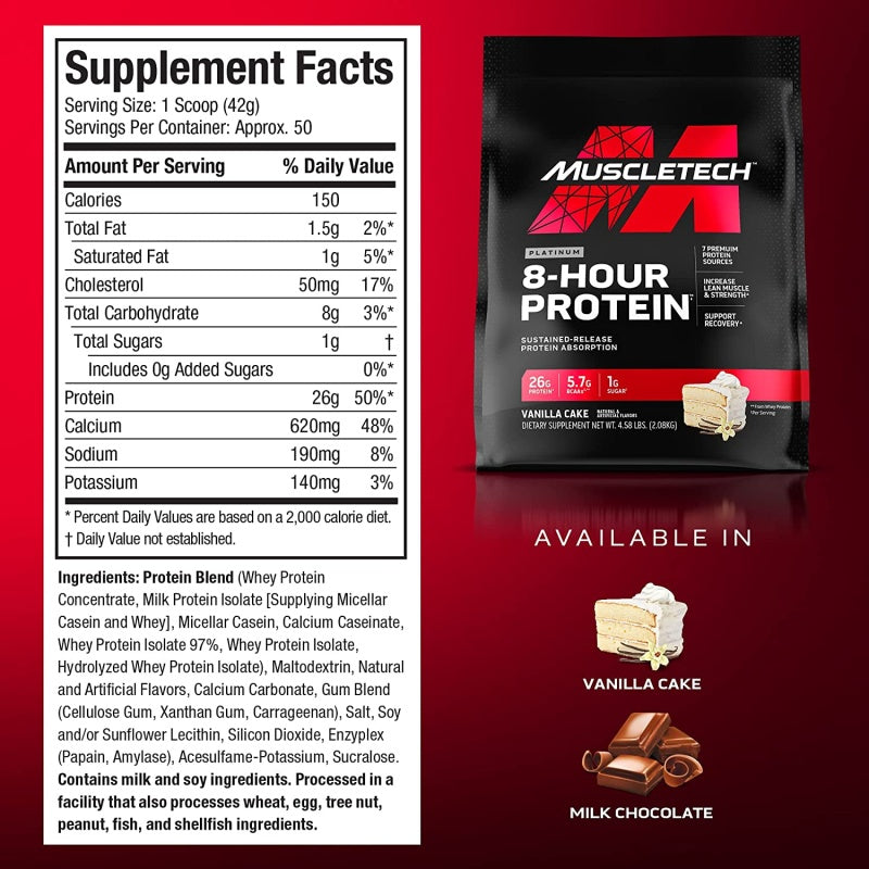 MUSCLETECH Platinum 8-Hour Protein 2.09kg/4.6lbs Vanilla Cake