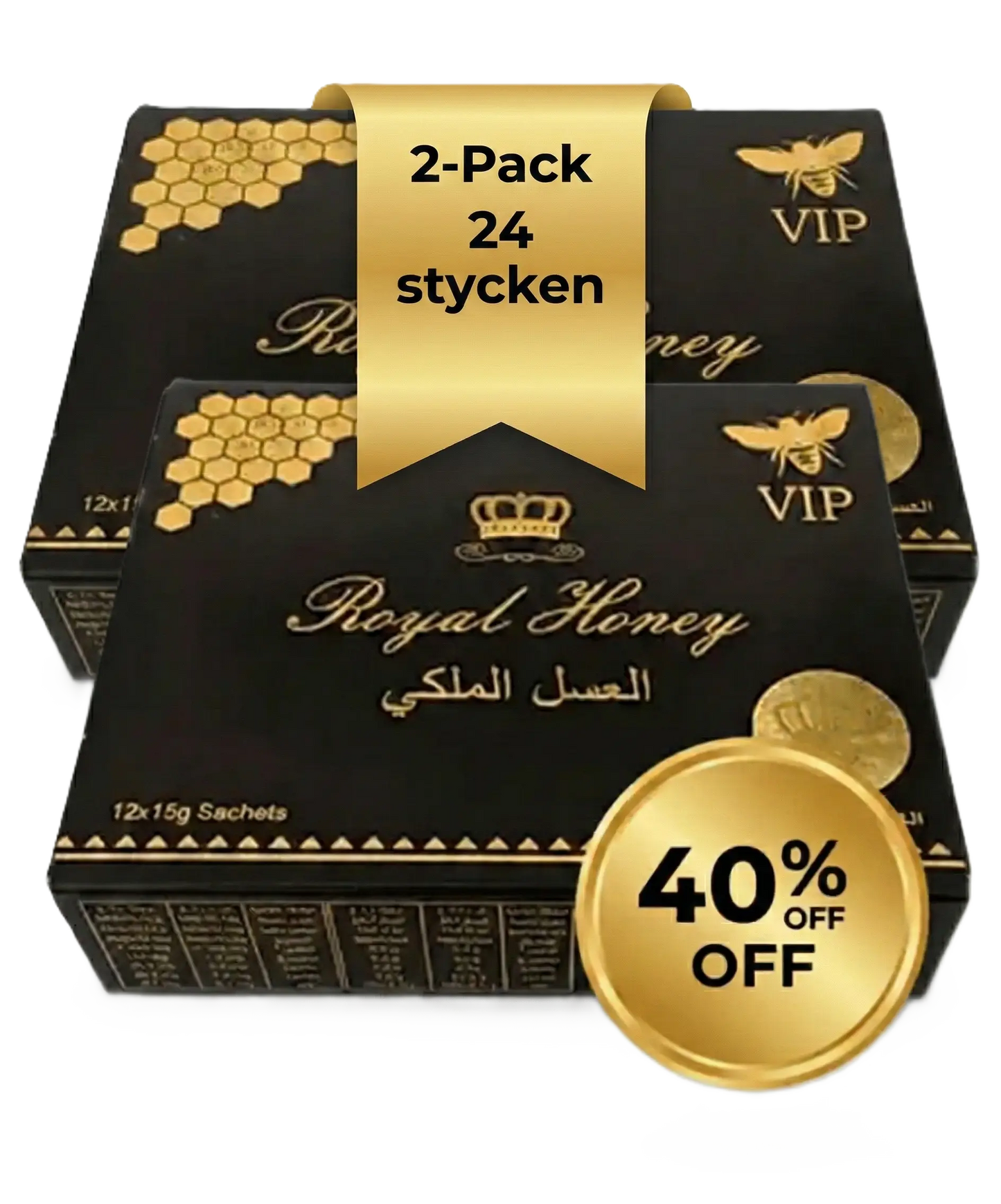 Royal Honey 2-pack vip lådor, 24 stycken, 40% rabatt, svart och guld förpackning