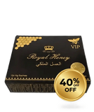 Royal Honey förpackning svart och guld med VIP-logo, 40% rabatt märke på framsidan